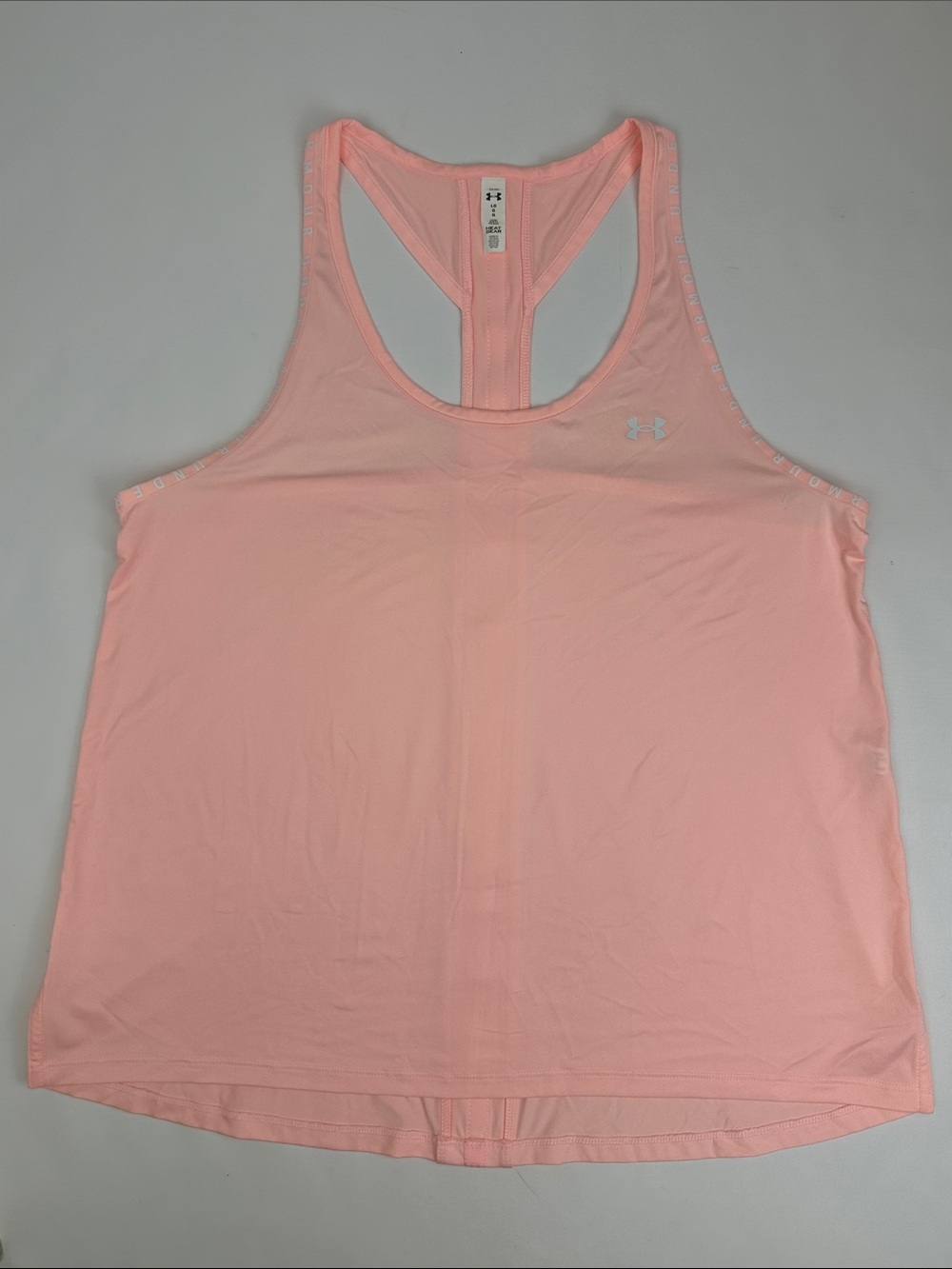 Under Armour Light Pink/Peach/White Performance Racerback Tank. Size LG. NWOT.